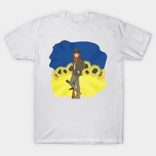 Ukrainian girl on the background of the Ukrainian flag T-Shirt